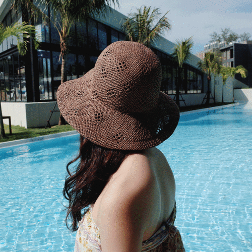 여름 무늬 여성 밀짚 벙거지 모자 버킷햇