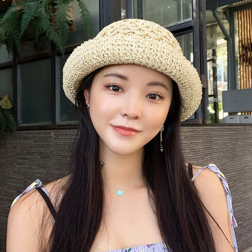 밀짚 레이어드 여름 여성 벙거지 모자