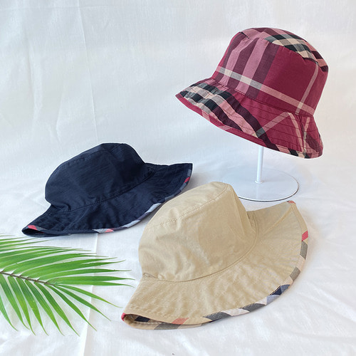양면 체크 벙거지 데일리 여름 벙거지 모자