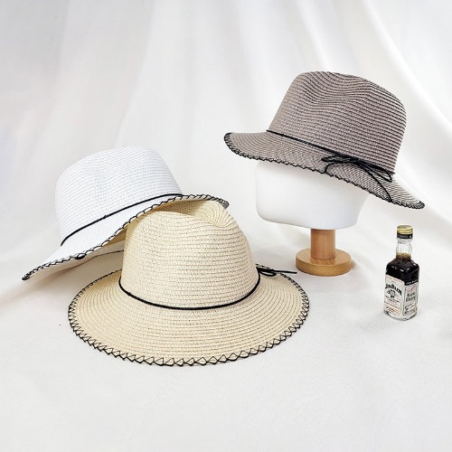 남녀공용 여름 밀짚 중절모 페도라 모자