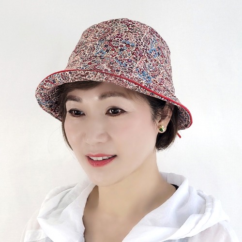 꽃프린팅리본 벙거지 버킷햇 보넷 중년여성 데일리 여름 모자