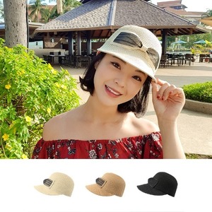 포인트 여름 여성 밀짚 리본 캡 모자