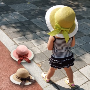 아동 리본 밀짚 여름 벙거지 모자