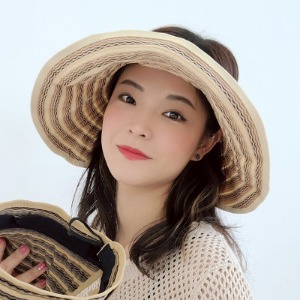 여름 여성 웨이브 와이어 썬캡 자외선 차단 모자