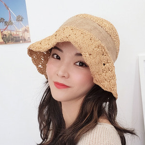여름 여성 밀짚 라떼 벙거지 모자