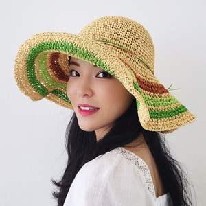 여성 여름 밀짚 믹스 와이드 브림 라인 모자