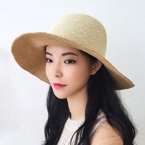 투톤믹스 고급 밀짚 벙거지 여성 여름 모자