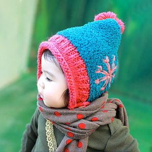 유아동 겨울 니트 털 눈꽃 보넷 모자