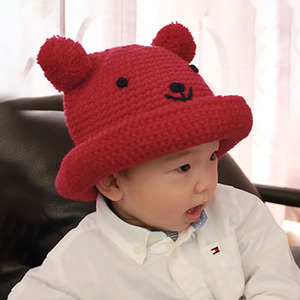 유아동 겨울 니트 털 곰돌이 벙거지 아기 모자