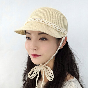 레이스끈 밀짚 캡모자 여름 여성 비치 레이스 모자