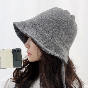 니트 보넷 벙거지 턱끈 겨울 여성 후드 모자