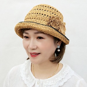 밀짚 벙거지 버킷햇 중년여성 로즈포인트 여름 모자