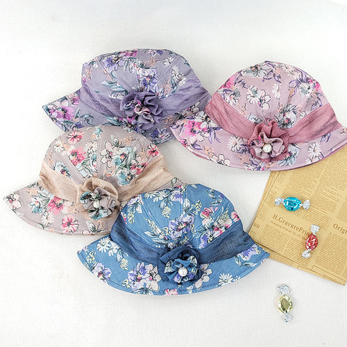 진주장식끈 메쉬 벙거지 버킷햇 보넷 중년 여성 여름 모자