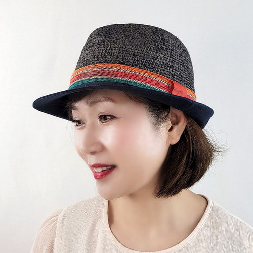 컬러스트랩 페도라 중절모 밀짚 라피아 왕골 여자 모자