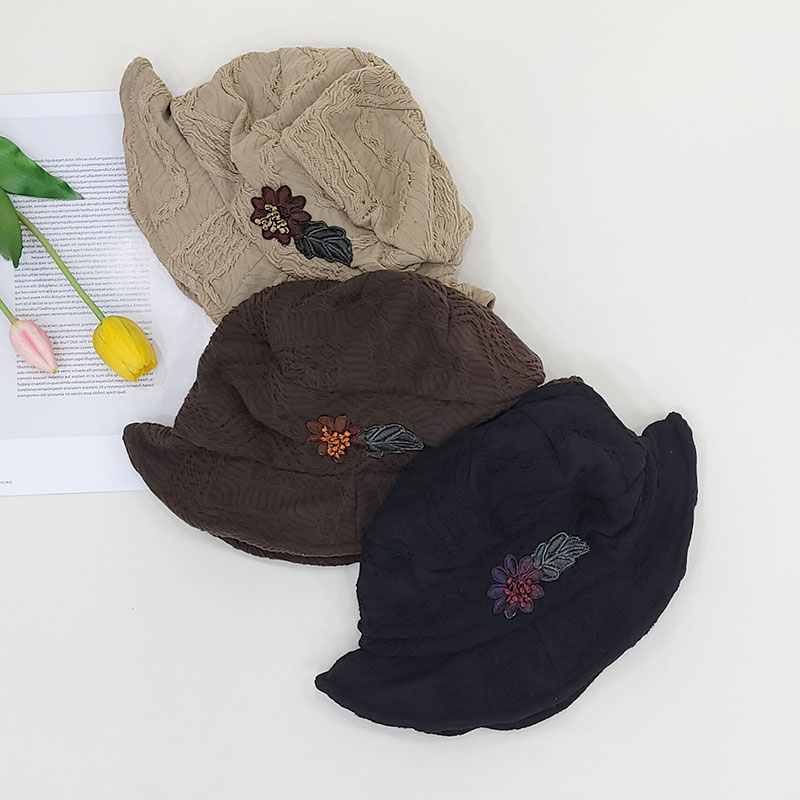자카드 꽃술 여성 벙거지 모자