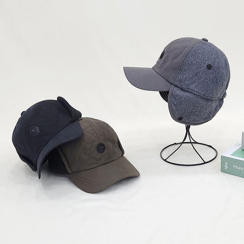 누빔패치 퀼팅 귀달이 모자 남녀공용 트래퍼햇