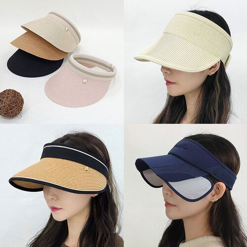 여성 썬캡 썬바이저 밀짚 라탄 햇빛 차단 모자